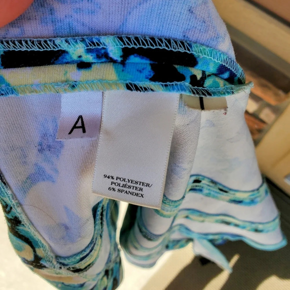 Ann Taylor Women's Size Small Floral Blouse Teal Blue Yellow Back Zip Top - Picture 9 of 9